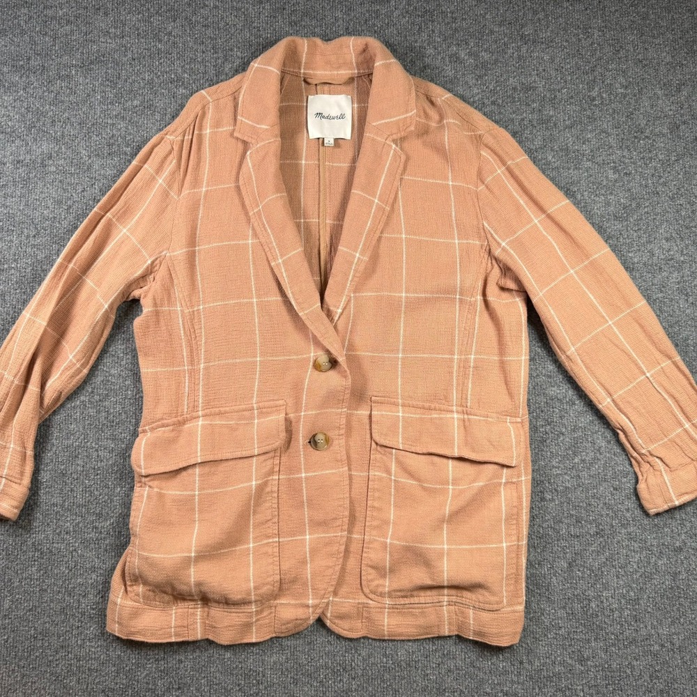 Madewell Dorset Breezewoven Blazer Womens Med Terracotta Windowpane Linen Blend